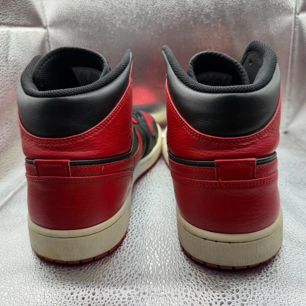 Size 13 Air Jordan 1 Mid Banned‎ Black University Red Mens Sneakers 554724-074
